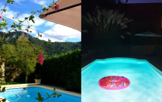 Pool by day and night at Chez Montagnes vacation rental South of France